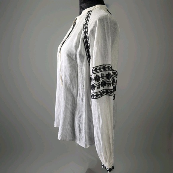 ZARA Women's Off White button up Blouse Peasant Embroidered Boho Chic Sz S - Picture 3 of 8